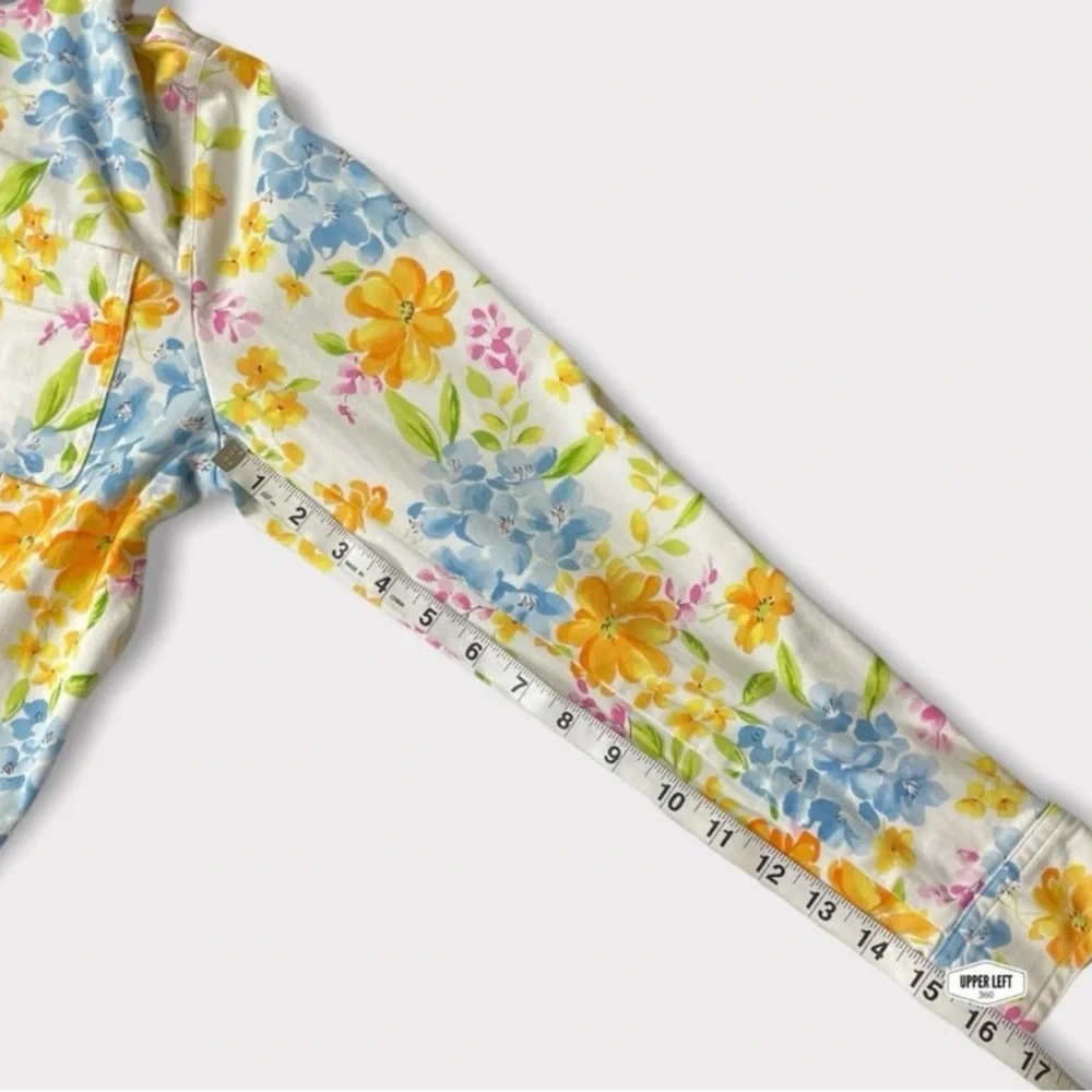 Stretch Denim Floral Jacket Full Zip Y2K Unique Jones New York Small - Picture 13 of 16